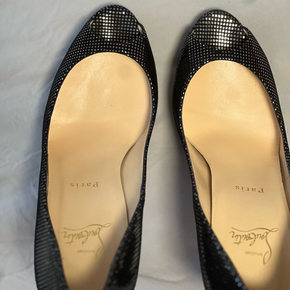 Christian Louboutin Pewter Peep-Toe Heels